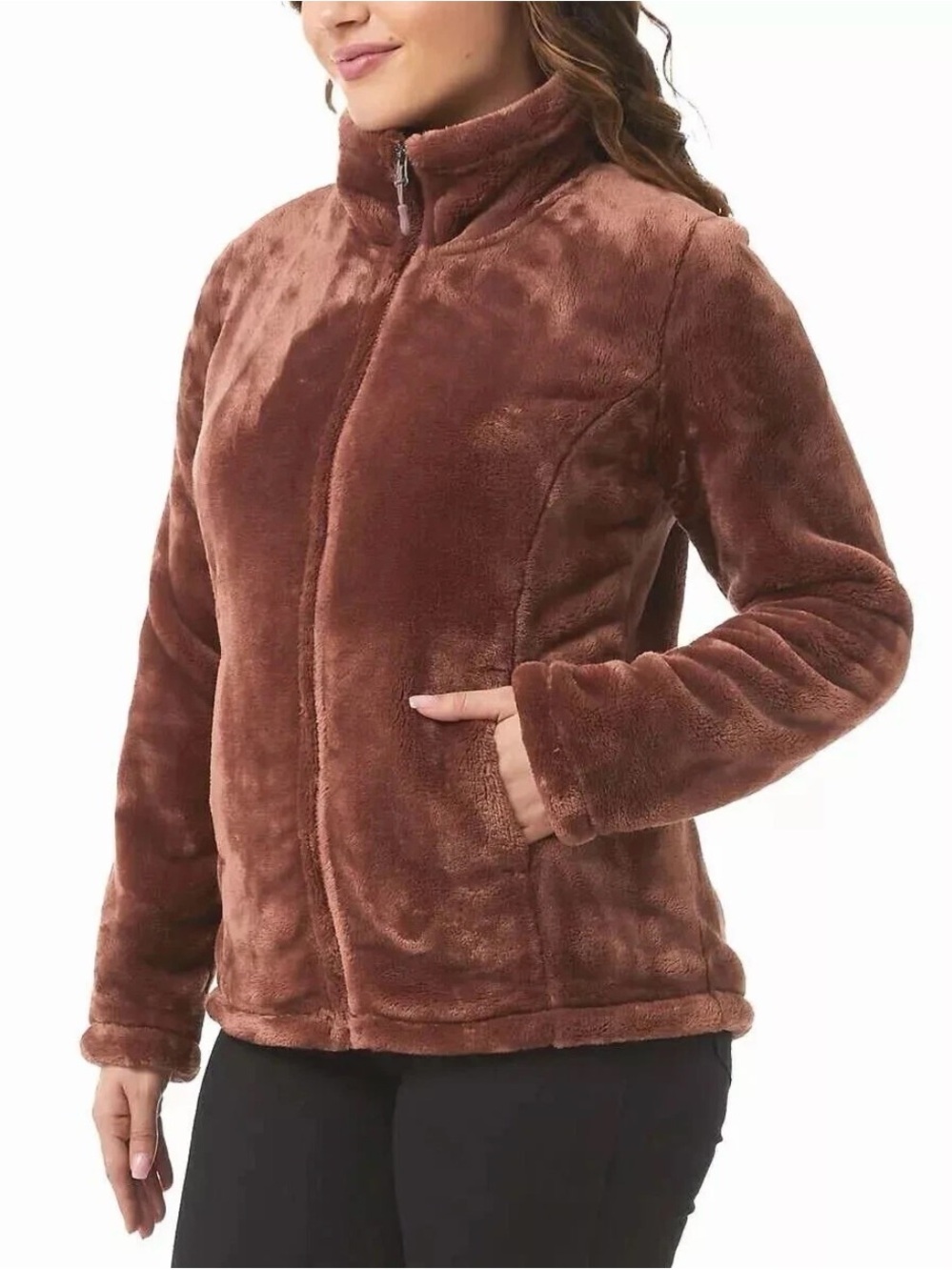 32 Degrees Plush Zip-Front Teddy Jacket in Brown